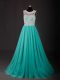 Eye-catching Turquoise Sleeveless Chiffon Sweep Train Zipper Prom Dress for Prom and Party and Sweet 16 and Beach