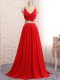 Red Sleeveless Chiffon Brush Train Criss Cross Dress for Prom for Prom and Party and Wedding Party