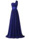 Latest Floor Length Royal Blue Quinceanera Court of Honor Dress One Shoulder Sleeveless Lace Up