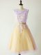 Modest Knee Length A-line Sleeveless Gold Quinceanera Court Dresses Lace Up
