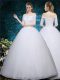 Delicate White Bridal Gown Wedding Party with Beading and Embroidery Scalloped Half Sleeves Lace Up