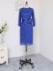 Royal Blue Lace Zipper Mother Dresses Long Sleeves Knee Length Lace and Appliques and Belt