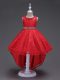 Red Flower Girl Dress Wedding Party with Beading Scoop Sleeveless Lace Up