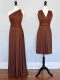 Floor Length Lace Up Wedding Party Dress Brown for Prom and Sweet 16 and Wedding Party with Ruching