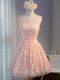 Affordable Scoop Sleeveless Tulle Prom Gown Appliques and Belt Lace Up