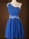 Blue Chiffon Zipper Damas Dress Sleeveless Mini Length Appliques and Ruching