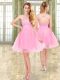 Beading Prom Evening Gown Pink Side Zipper Sleeveless Mini Length