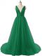 Dark Green Sleeveless Organza Brush Train Backless Celebrity Style Dress for Prom and Party and Military Ball
