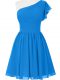Blue Sleeveless Mini Length Ruching Side Zipper Evening Dress