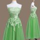 Tea Length Green Bridesmaids Dress Strapless Sleeveless Lace Up