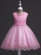 Rose Pink Ball Gowns Lace Girls Pageant Dresses Zipper Tulle Sleeveless Knee Length
