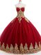 Inexpensive Sweetheart Sleeveless 15 Quinceanera Dress Floor Length Ruffles and Sequins Wine Red Organza and Taffeta and Chiffon