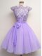 Lavender Cap Sleeves Chiffon Lace Up Bridesmaid Dress for Prom and Party and Wedding Party