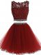 Customized Burgundy Scoop Neckline Beading and Lace and Appliques Sleeveless Zipper