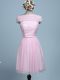 Exquisite Empire Wedding Guest Dresses Baby Pink Strapless Tulle Sleeveless Mini Length Side Zipper