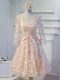 Adorable Peach Scoop Neckline Appliques Homecoming Gowns Long Sleeves Lace Up