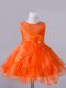 Orange Red Sleeveless Beading and Hand Made Flower Knee Length Party Dress