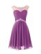 Dynamic Purple Zipper Scoop Beading Dress for Prom Chiffon Cap Sleeves
