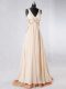 Exquisite Champagne Sleeveless Sweep Train Beading and Lace and Hand Made Flower Teens Party Dress