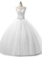 Tulle Scoop Sleeveless Lace Up Beading and Lace Sweet 16 Quinceanera Dress in White