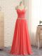 Glorious Watermelon Red Chiffon Criss Cross Straps Sleeveless Floor Length Prom Gown Beading and Ruching