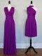 Purple Sleeveless Beading and Ruching Floor Length Wedding Party Dress