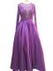 Beautiful Taffeta Scoop Long Sleeves Zipper Beading and Lace and Appliques Evening Dress in Purple