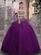 Purple Strapless Neckline Beading Quinceanera Dress Sleeveless Lace Up