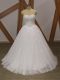 White A-line Beading and Hand Made Flower Bridal Gown Lace Up Tulle Sleeveless Floor Length