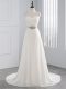 Eye-catching Empire Sleeveless White Wedding Dress Brush Train Lace Up