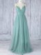 Suitable Sleeveless Tulle Floor Length Criss Cross Court Dresses for Sweet 16 in Green with Appliques