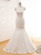 Chic High-neck Sleeveless Wedding Dress Floor Length Lace and Appliques White Tulle