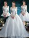 Low Price White Three Pieces Off The Shoulder Half Sleeves Tulle Court Train Clasp Handle Lace Wedding Dresses