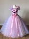 Charming Multi-color Cap Sleeves Sequins and Bowknot Floor Length Little Girls Pageant Gowns