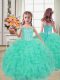 Turquoise Ball Gowns Organza Straps Sleeveless Beading and Ruffles Floor Length Lace Up Little Girls Pageant Gowns