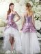 High Low Lace Up Wedding Dress White And Purple for Wedding Party with Ruffles