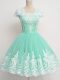 Apple Green A-line Lace Bridesmaid Dresses Zipper Tulle Cap Sleeves Knee Length