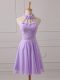 Sleeveless Mini Length Lace and Appliques Lace Up Wedding Guest Dresses with Lavender