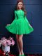 New Style Scalloped 3 4 Length Sleeve Lace Up Wedding Guest Dresses Apple Green Chiffon