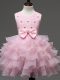Admirable Baby Pink Ball Gowns Scoop Sleeveless Organza Knee Length Zipper Lace and Ruffled Layers and Bowknot Kids Formal Wear