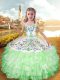 Trendy Embroidery and Ruffled Layers Party Dress for Girls Apple Green Lace Up Sleeveless Floor Length