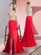 Hot Selling Red Sleeveless Elastic Woven Satin Brush Train Zipper Oscars Dresses for Prom and Party and Military Ball