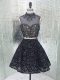 Custom Design Beading and Lace and Appliques Prom Dress Black Backless Sleeveless Mini Length