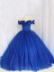 Royal Blue Cap Sleeves Hand Made Flower Floor Length Sweet 16 Dress