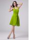 Green Chiffon Zipper Halter Top Sleeveless Knee Length Mother of Groom Dress Ruching
