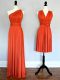 Delicate One Shoulder Sleeveless Wedding Party Dress Floor Length Ruching Orange Red Chiffon