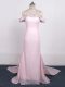 Fantastic Baby Pink Prom Dress Chiffon Watteau Train Sleeveless Beading