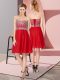 Knee Length Lace Up Prom Evening Gown Red for Prom and Party and Sweet 16 with Beading