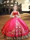 Simple Sleeveless Taffeta Floor Length Lace Up Kids Formal Wear in Hot Pink with Embroidery