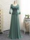 Chiffon Scalloped Long Sleeves Zipper Lace and Appliques and Ruching Mother of Bride Dresses in Green